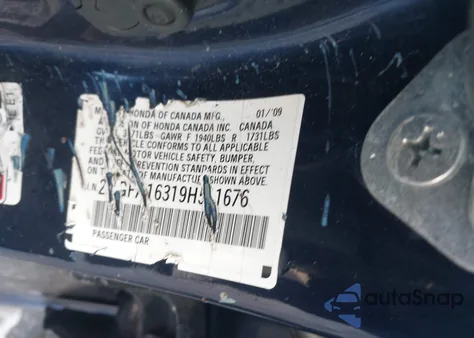 2009 Honda Civic Vp z USA, uszkodzony, nr VIN 2HGFA16319H511676